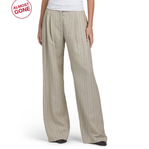 ERMANNO FIRENZE Beige/White Made In Italy Sequin Embellished Pants - Picture 1 of 2